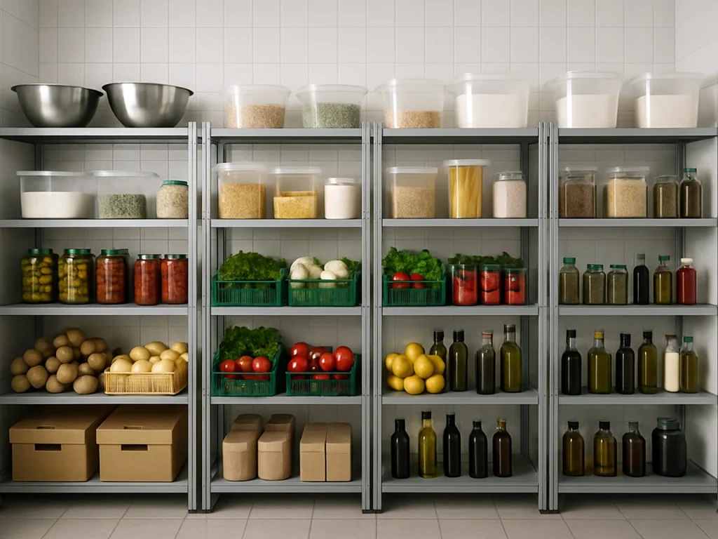 Neatly organized pantry shelves with labeled stock levels Bitreport