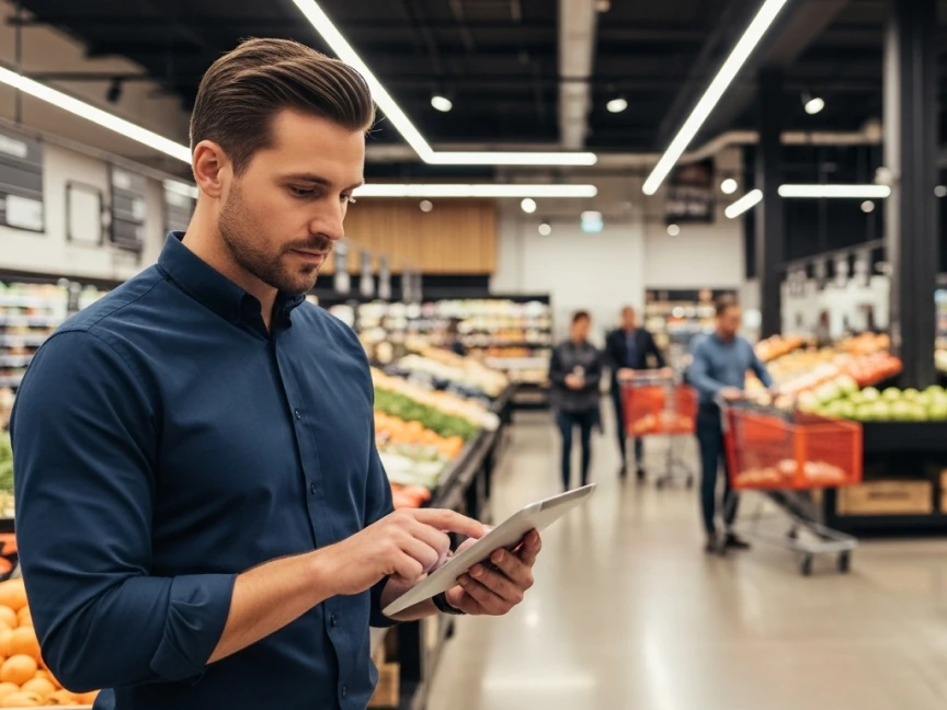 Worker using digital retail tool Bitreport